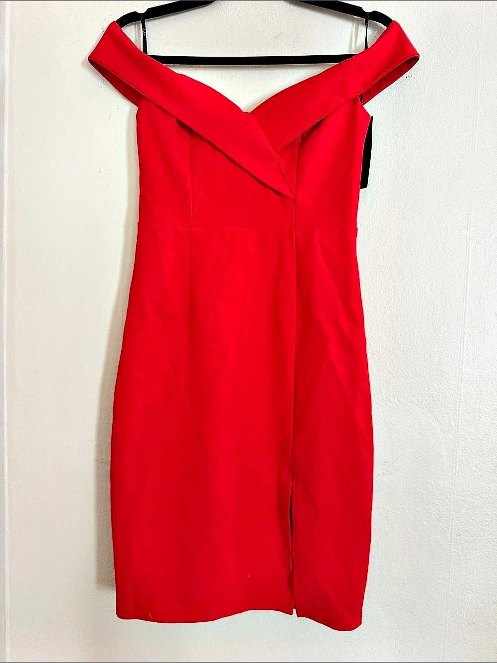 Lulus Classic Glam Red Off-the-Shoulder Bodycon Dress Red Mini Dress Size Small